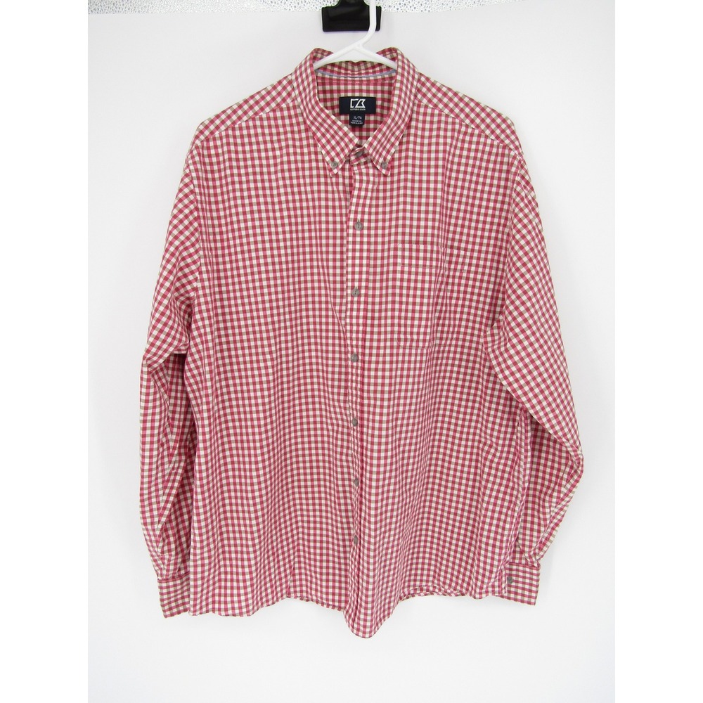 Cutter & Buck Shirt XL Red Gingham Check Preppy Country Club Office Classic Work